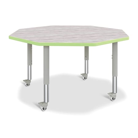 Jonti-Craft Berries Octagon Activity Table, 48 in. x 48 in., Mobile, Driftwood Gray/Key Lime/Gray 6428JCM451
